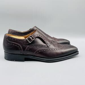 Magnanni Shoes Mens 8.5 Brown Leather Single Monk Strap Wingtip Brogue Dress